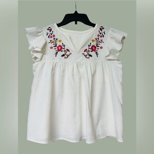 Floral Embroidered Ruffle Sleeve Blouse